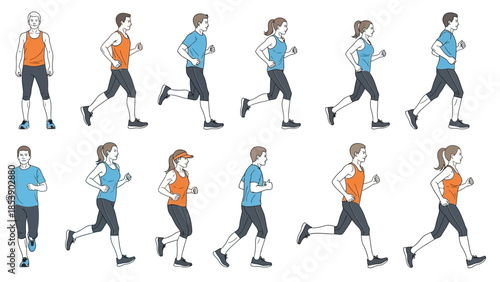 Diverse runners in motion illustration set