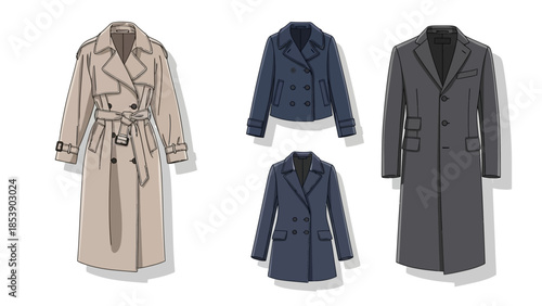 Elegant trench coats and jackets collection in various styles