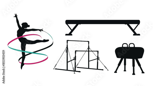 A gymnast performs with various equipment in a training session