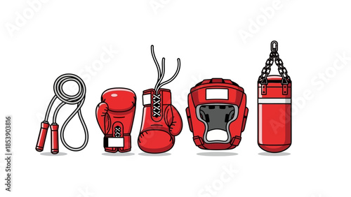 Boxing equipment set including gloves, jump rope, helmet, punching bag