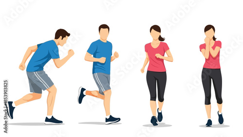 People running and exercising in modern athletic wear