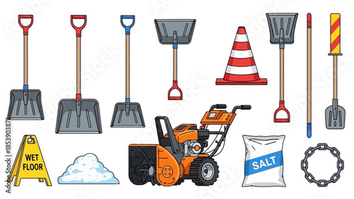 Winter maintenance tools and equipment for snow removal and safety