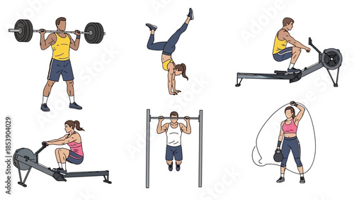 People engaging in various exercises at gym