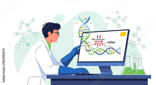 Scientist analyzes genetic data and cellular processes in a laboratory environment