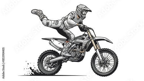 Professional motocross rider performing daring stunt on dirt bike
