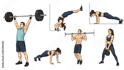 Diverse group of people engaging in various exercises with weights