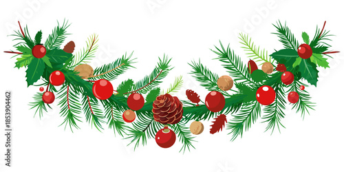 Festive Christmas Garland with Ornaments and Pinecones, a Winter Holiday Decoration
