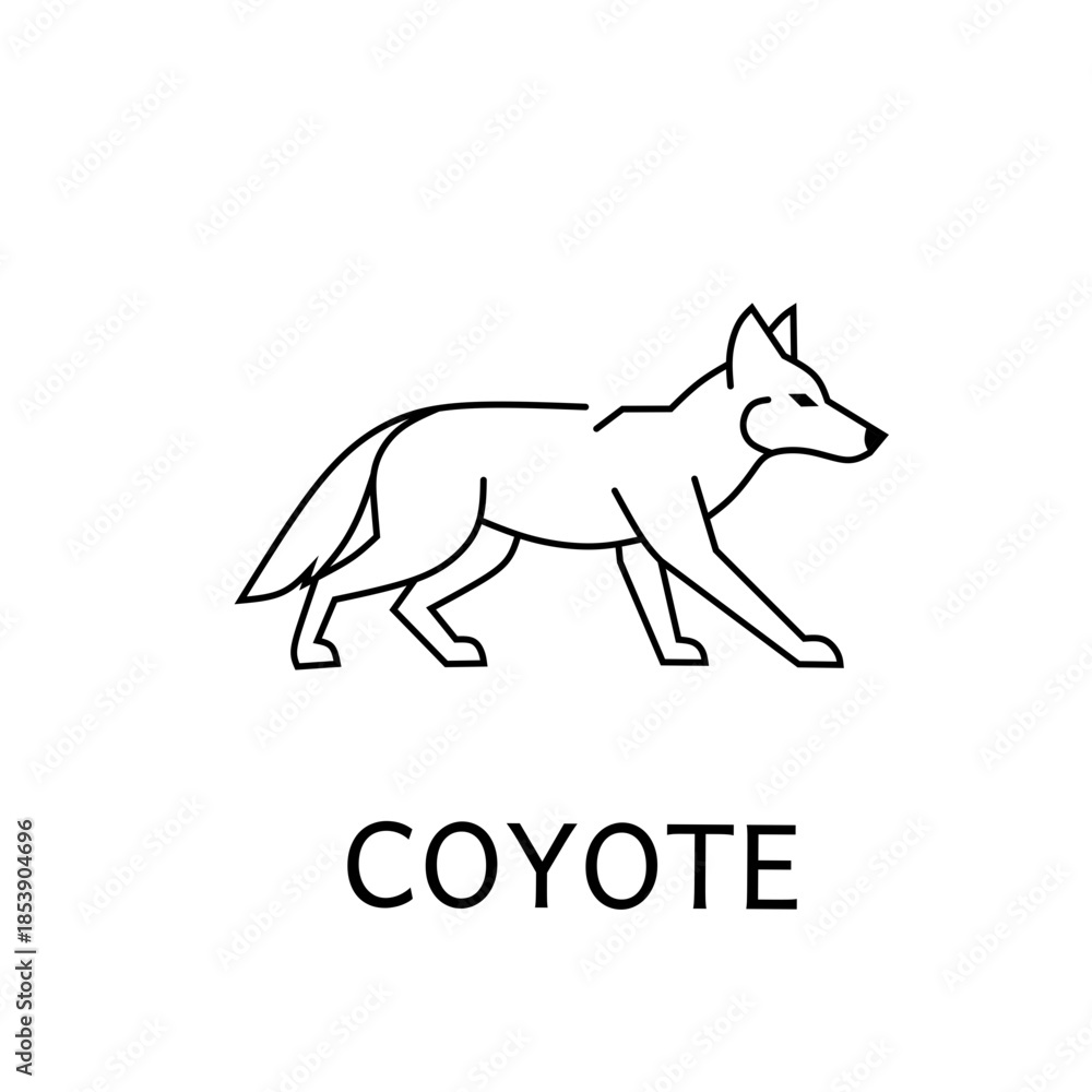 Naklejka premium Modern Coyote or Wild Dog Silhouette - Simple Line Art Vector