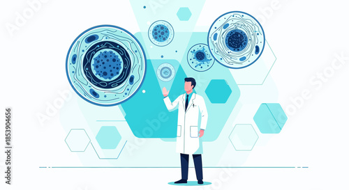 Scientist Explaining Cell Structure and Microbiology Advances for Medical Innovation
