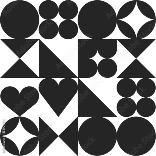 Minimalist geometric shapes and patterns in black and white