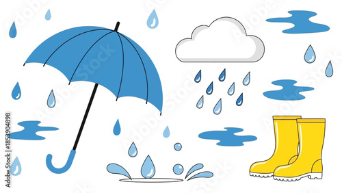 Vibrant rain gear essentials on a rainy day