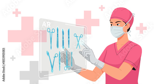 Surgeon interacts with augmented reality interface for surgical instrument selection efficiently