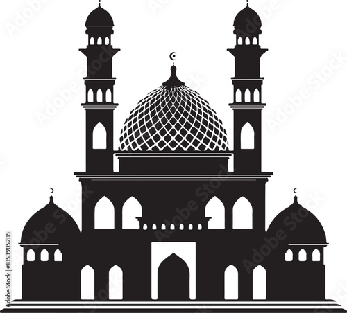 Famous Taj Mahal vector illustration featuring the marble dome and minaret silhouette of the iconic Agra mausoleum and landmark building under a clear sky
