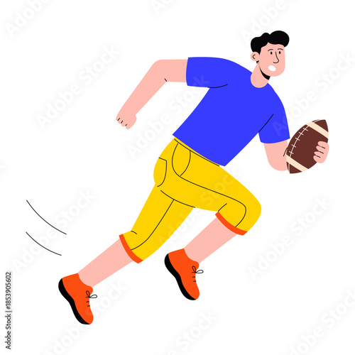 Flat style illustration showing a person playing rugby