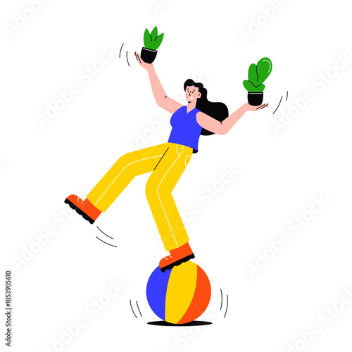 Flat style illustration of a person balancing a ball