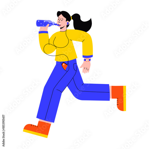 A flat style illustration showing a person drinking water