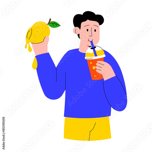 Flat style illustration of a person drinking smoothie
