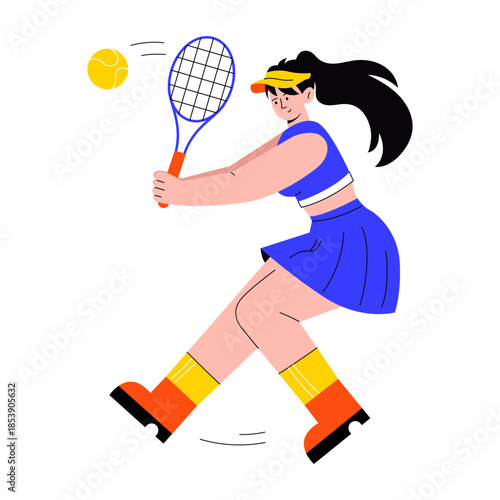 Flat style illustration showing a person playing tennis