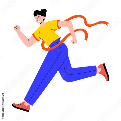 A flat style illustration showing a person winning race