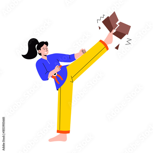 Flat style illustration showing a person doing karate