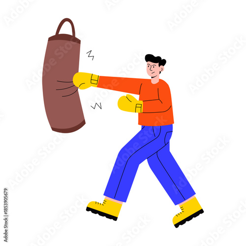 Flat style illustration of a person punching bag