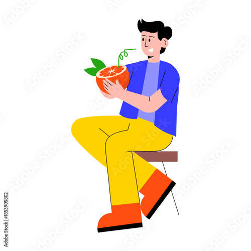 Flat style illustration showing a person drinking juice