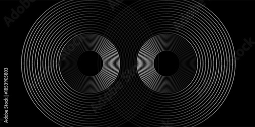 3D silver lines techno abstract background overlap layer on dark space with circles effect decoration. Modern graphic design element stripes style concept for web banner, flyer, card or brochure cover