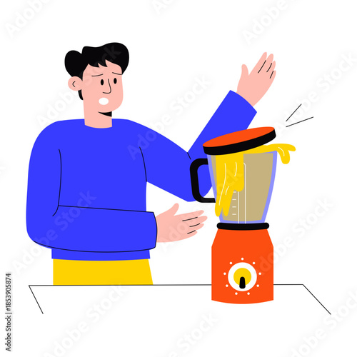 Flat style illustration showing a person blending smoothie