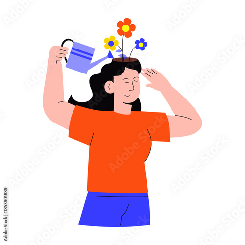 A flat style illustration showing the growth mindset of a person