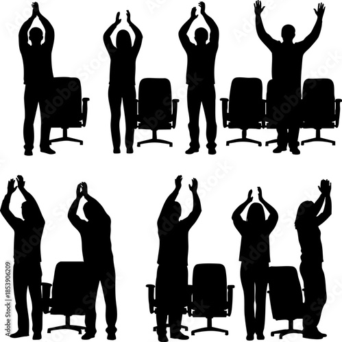 Office Worker Silhouette Cheering on Chair