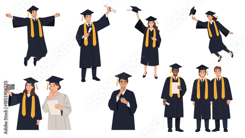 A group of graduates in caps and gowns celebrating their achievement