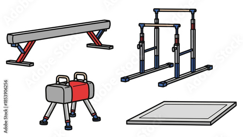 A collection of gymnastics equipment for training and practice sessions