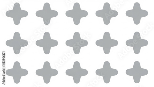 Seamless pattern of repeated grey cross shapes with rounded edges on a white background