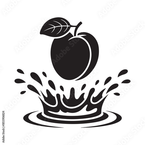 A black silhouette of an apple splashing into water with ripples