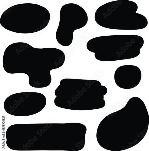 Set of irregular blobs. Black random liquid organic shapes