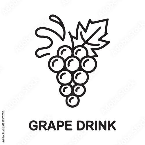 Simple line drawing of a bunch of grapes with a leaf above