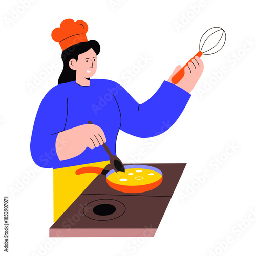 Flat style illustration of a person cooking dinner