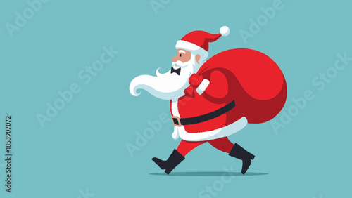 Cartoon Santa Claus walking with a bag of gifts for Christmas delivery concept