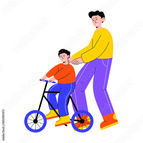 A flat style illustration showing father support for their kid