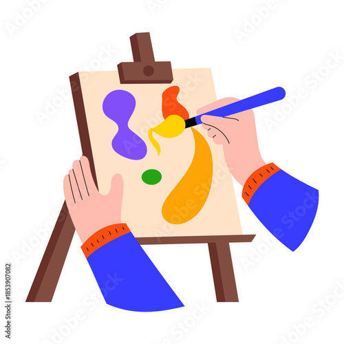 A flat style illustration showing a canvas painting