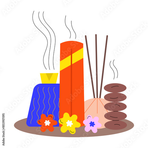 A flat style illustration showing aromatherapy