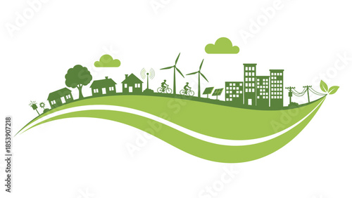 Sustainable Living: A Green Cityscape with Renewable Energy and Eco-Friendly Practices