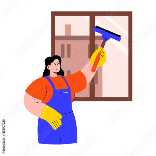 Flat style illustration of a person cleaning windows