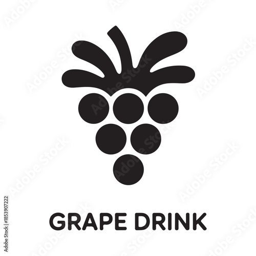 Simple black and white illustration of a bunch of grapes with text