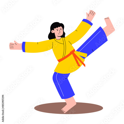 Flat style illustration of a person doing martial art