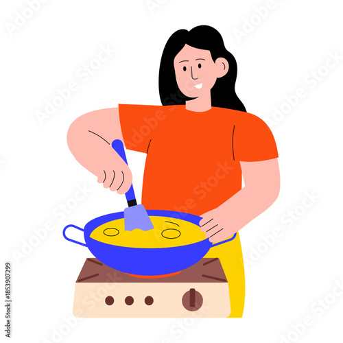 Flat style illustration of a person cooking soup