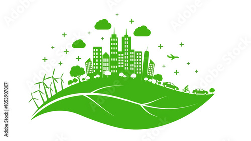Green city illustration symbolizing ecological sustainability and environmental harmony