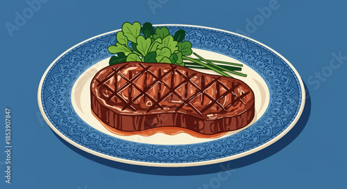 Grilled Steak on Plate Illustration