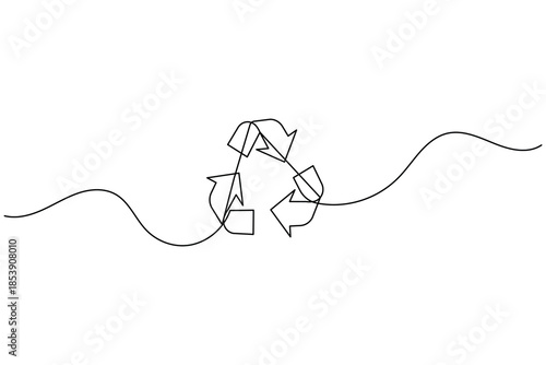 A continuous single line drawing of the universal recycling symbol on a plain white background.