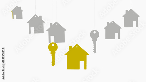 Symbolic representation of house acquisition and investment hanging concept image